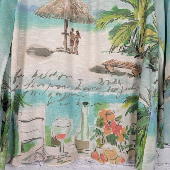 Chico's Blouse Womens Size 1 Blue Polyester Sheer Chiffon Sleeve Beach Vacation - Picture 7 of 12